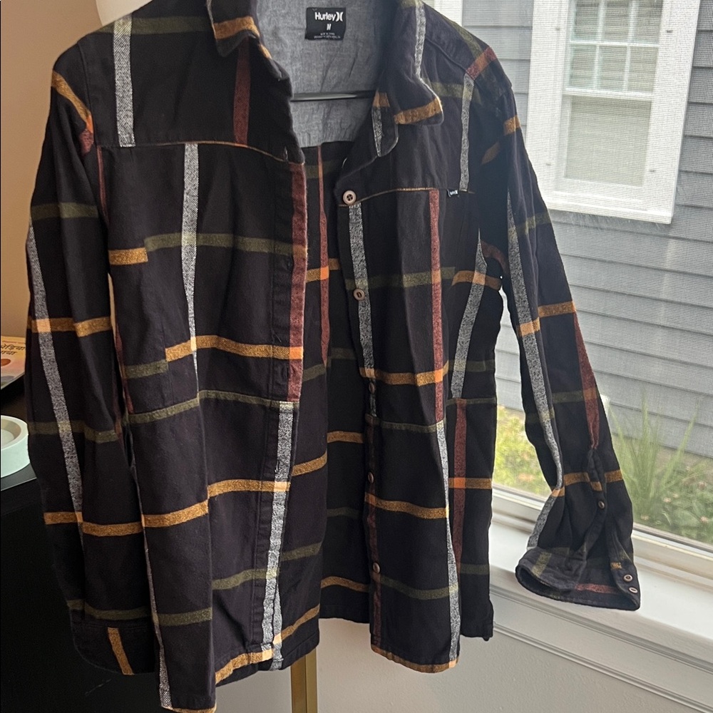 Hurley Women's Black and Multicolor Plaid Button Down Shirt